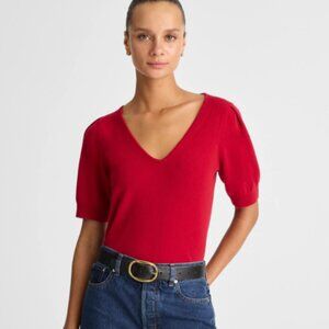 NWT Madewell V-Neck Puff-Sleeve Sweater Tee in Cashmere Red